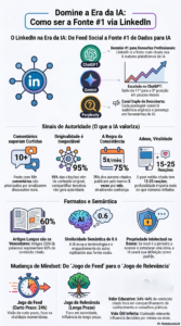 Infográfico sobre a Anatomia da Visibilidade Generativa, mostrando a transição do SEO para o GEO e os pilares do Marketing de Citação no LinkedIn e Mídia Conquistada.
